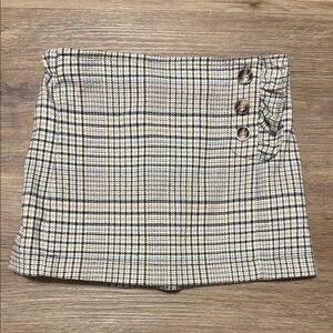 GB Girls Plaid Skirt with Button Accents Black Cream Yellow Blue